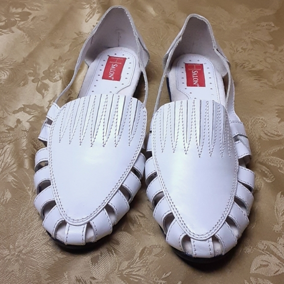 H SALON Sandals Women's 9 White Leather Comfort Walking VTG - Picture 2 of 13